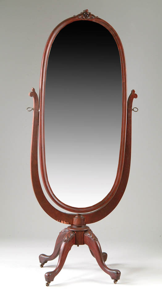 Appraisal: FINE MAHOGANY OVAL CHEVAL MIRROR The large beveled glass oval