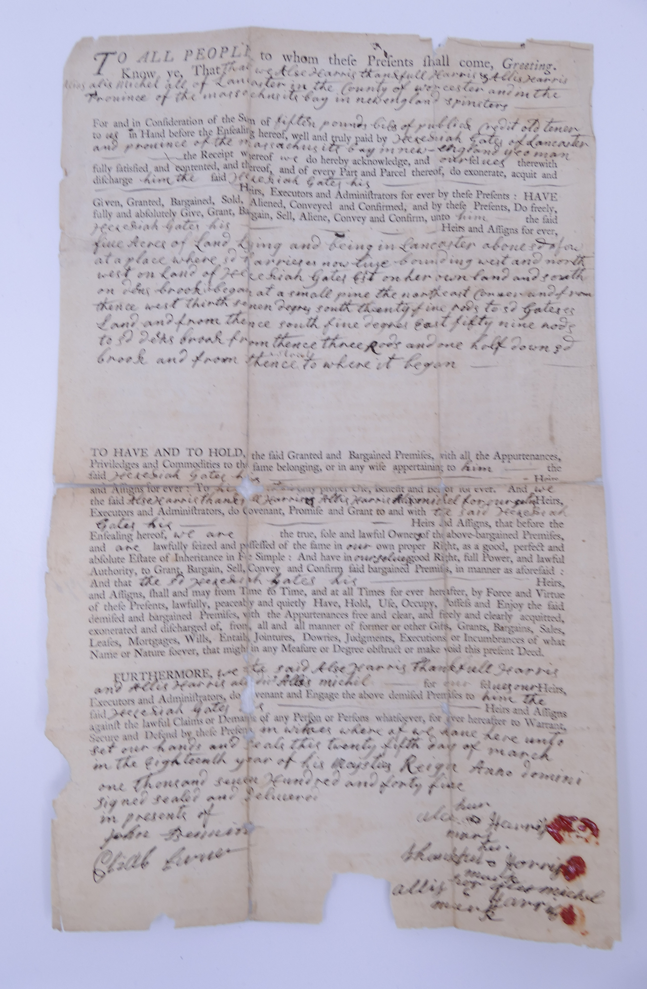 Appraisal: th Century Land Deed