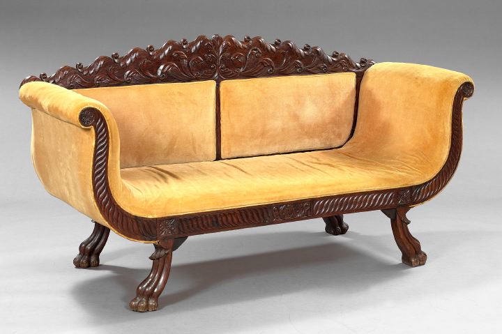 Appraisal: Anglo-Indian Carved Rosewood Sofa late th century the bi-padded back