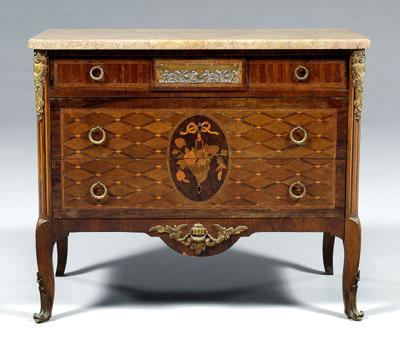 Appraisal: Louis XV style marquetry commode ocher to pale salmon variegated