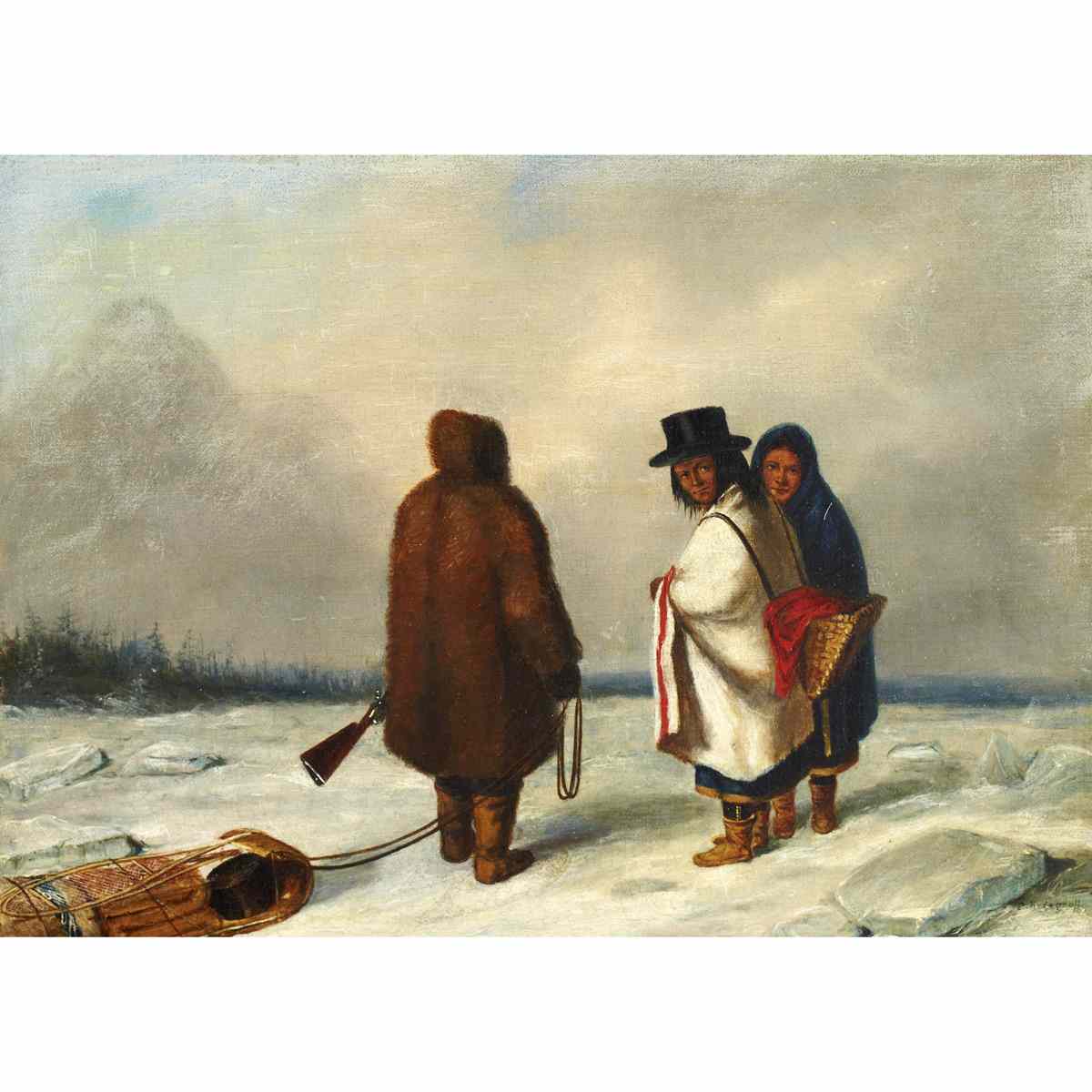 Appraisal: CORNELIUS KRIEGHOFF CAUGHNAWAGA INDIANS WINTER Medium oil on canvas signed