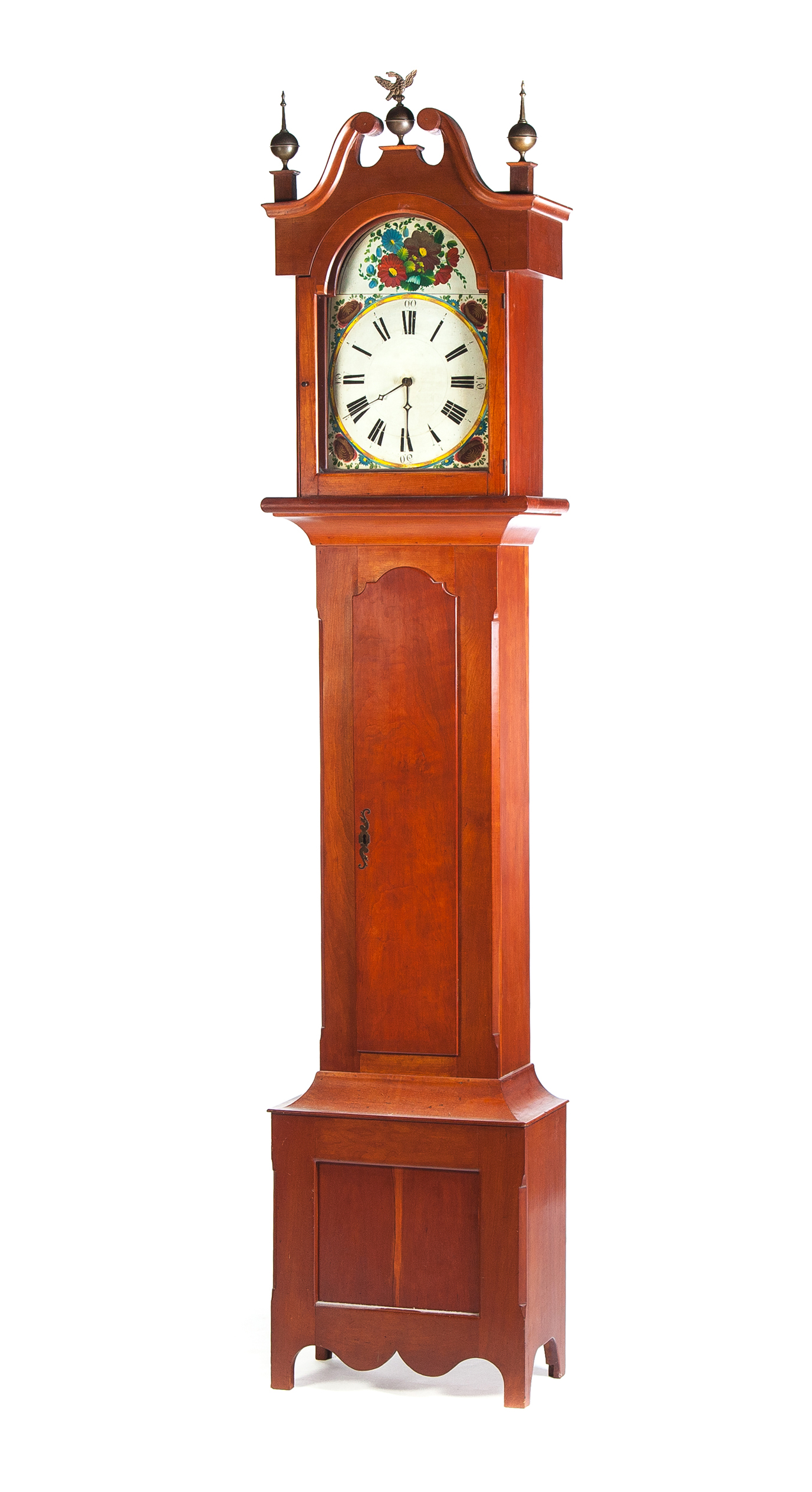 Appraisal: CHERRY TALL CASE CLOCK American Gooseneck broken-arch pediment with eagle