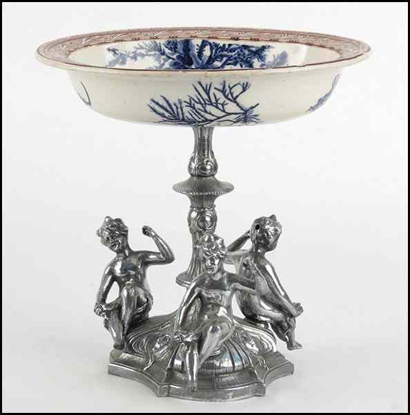 Appraisal: ENGLISH SILVER PLATED AND CERAMIC CENTERPIECE H '' Condition No