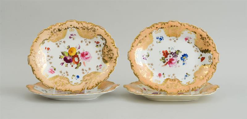 Appraisal: SET OF FOUR ENGLISH PORCELAIN FLORAL-DECORATED CAKE PLATTERS Marked in