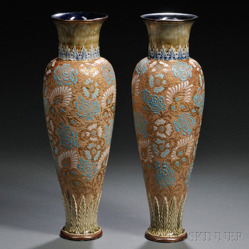 Appraisal: Pair of Royal Doulton Slater's Patent Stoneware Vases England early