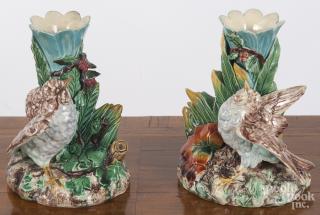 Appraisal: Pair of Royal Worcester Majolica vases '' h Majolica fox