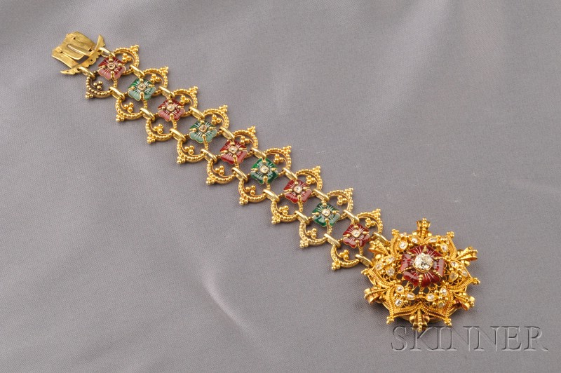 Appraisal: Antique kt Gold Enamel and Diamond Bracelet Austria-Hungary set with