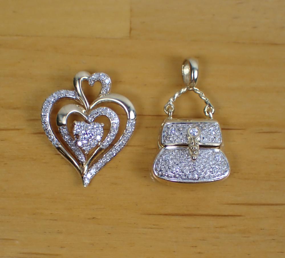 Appraisal: TWO DIAMOND AND YELLOW GOLD PENDANTS including a k yellow