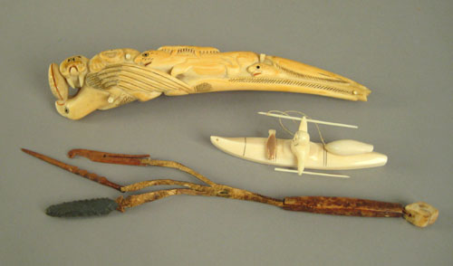 Appraisal: Eskimo carved ivory walrus tusk th c with relief and