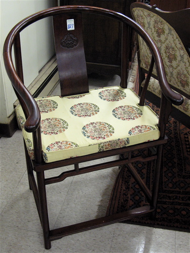 Appraisal: MING-STYLE ROSEWOOD ARMCHAIR Chinese th century having horseshoe arms over