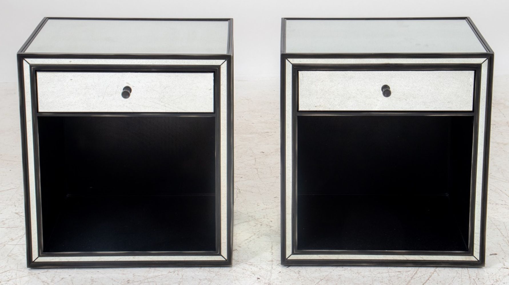 Appraisal: RESTORATION HARDWARE MIRRORED NIGHTSTANDS PAIR Pair of Restoration Hardware Strand