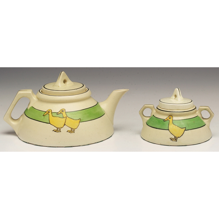 Appraisal: Roseville Juvenile teapot and sugar bowl duck design teapot w