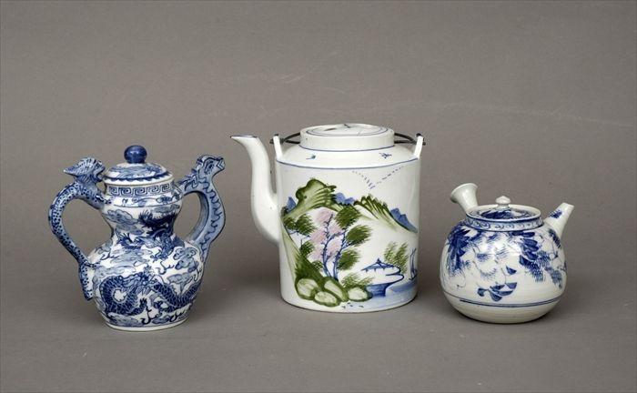 Appraisal: Two Chinese Porcelain Teapots and a Wine Ewer to in