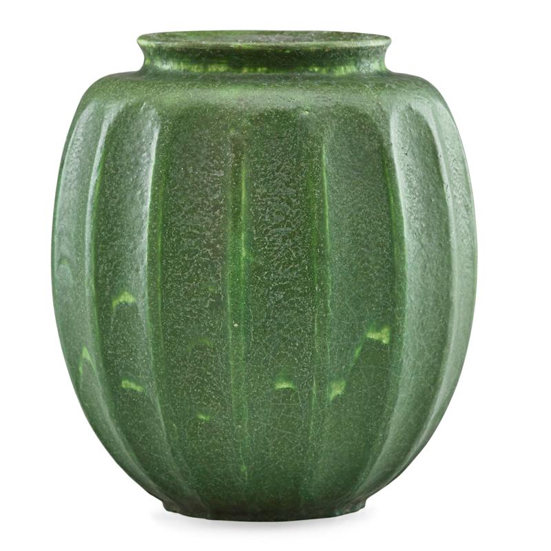 Appraisal: GRUEBY Ribbed vase Condition Report Glazed over chip to rim