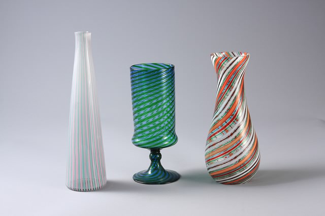 Appraisal: Vase with multi-colored swirled canes Together with vase and stemmed