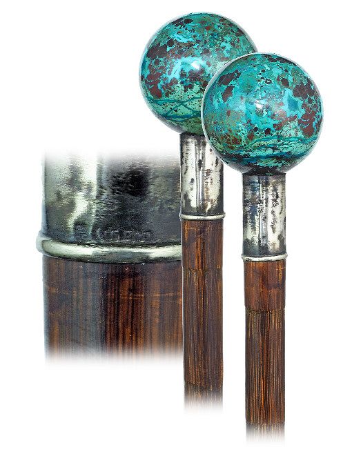 Appraisal: Hard Stone Dress Cane Ca -Substantial turquoise ball knob with