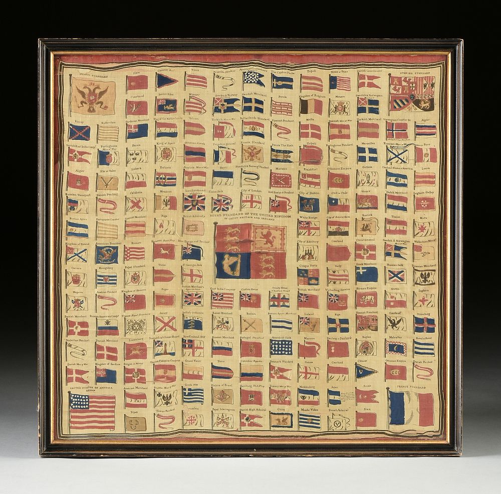 Appraisal: A RARE WORLD NAVAL ENSIGN AND FLAG CHART ON SILK