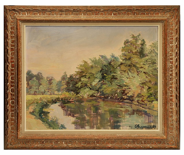 Appraisal: J M CHAPMANCr cy-la-Chapelle wooded river scene with rowing boat