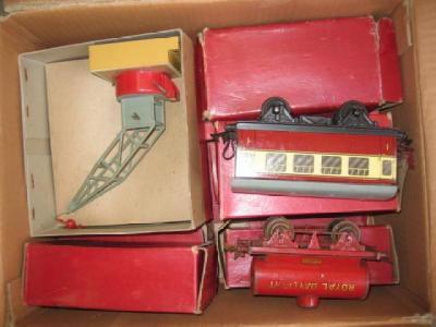 Appraisal: Five playworn Hornby goods trucks and three playworn Hornby four