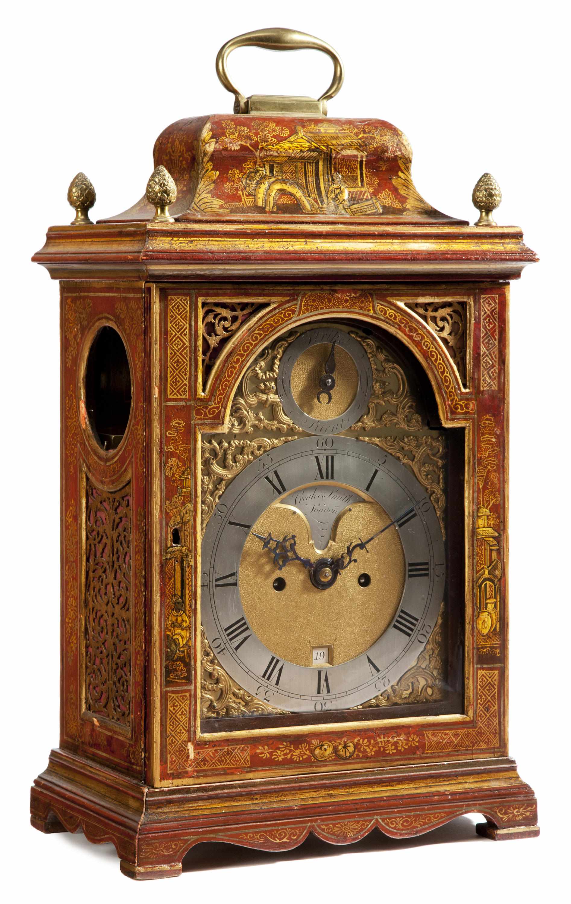 Appraisal: A George III scarlet lacquered bracket clock Creak Smith London