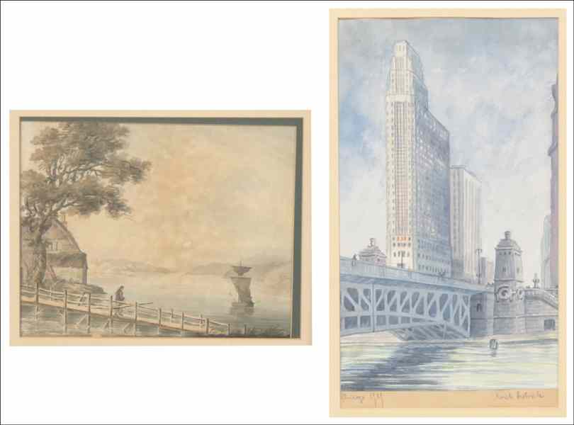 Appraisal: TWO FRAMED TH TH CENTURY WATERCOLOR PAINTINGS Artist Unknown Lakeview