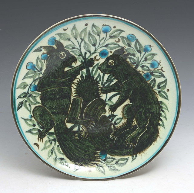 Appraisal: Kenneth Clark - Squirrel charger in green and turquoise colour