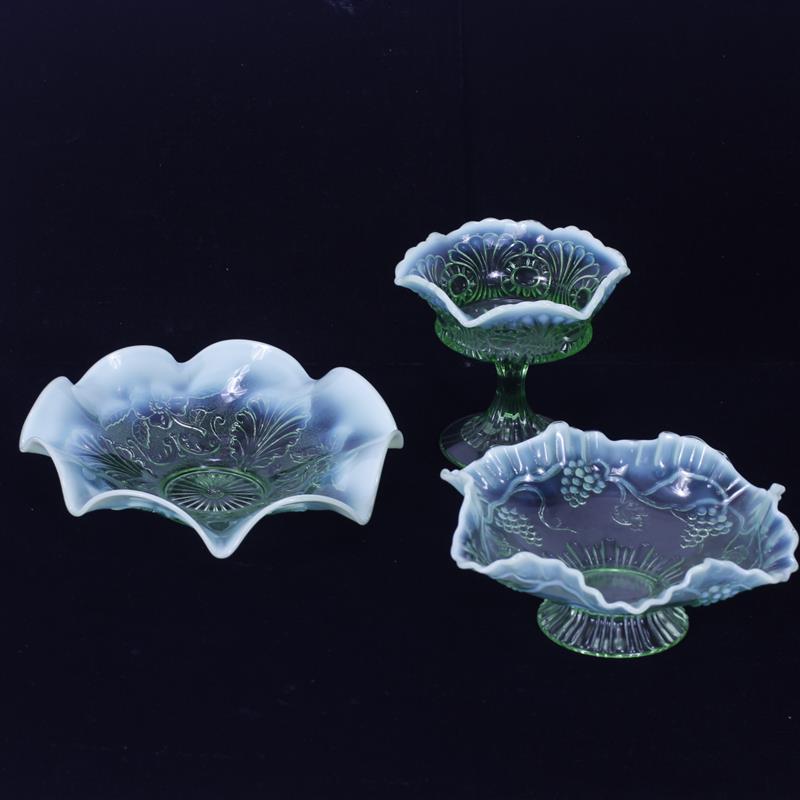 Appraisal: Northwood Glass Blossoms Palms dish Jefferson Tokyo Jelly Jefferson Northwood