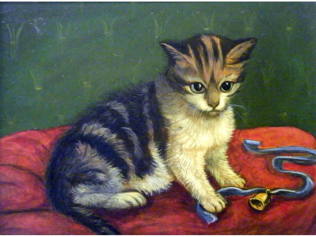 Appraisal: th century - study of a playful kitten oil on