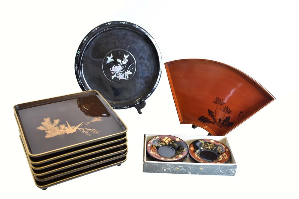 Appraisal: GROUP OF ASIAN LACQUER TRAYS DISHESComprising a set of six