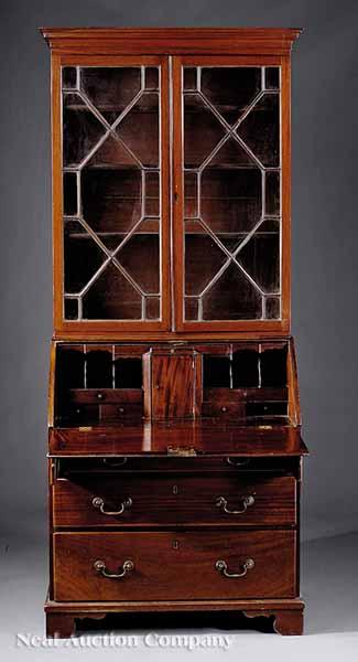 Appraisal: A Diminutive George III-Style Mahogany Bureau Bookcase th c stepped