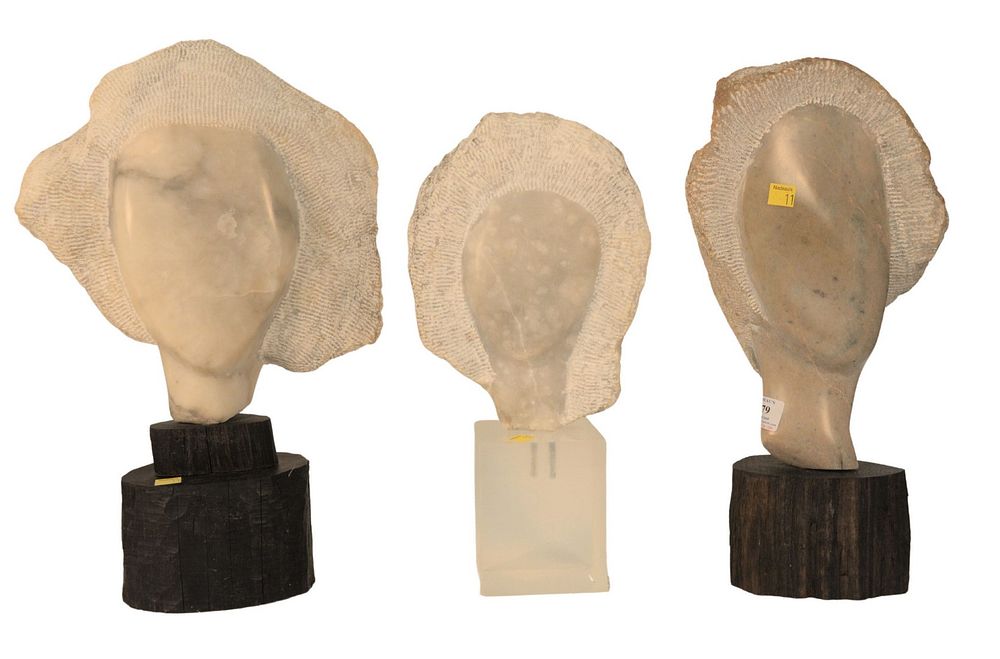 Appraisal: Three Piece Carved Marble Bust Group having polished face with