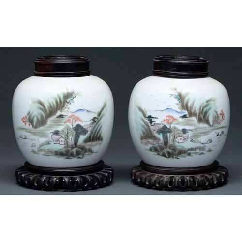 Appraisal: A pair of Chinese famille verte jars th c painted