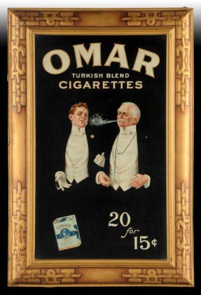 Appraisal: Omar Cigarettes Self Framed Tin Sign Description Circa Beautiful graphics