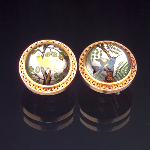 Appraisal: ESSEX Reverse-painted carved crystal earrings in k yellow gold depicting