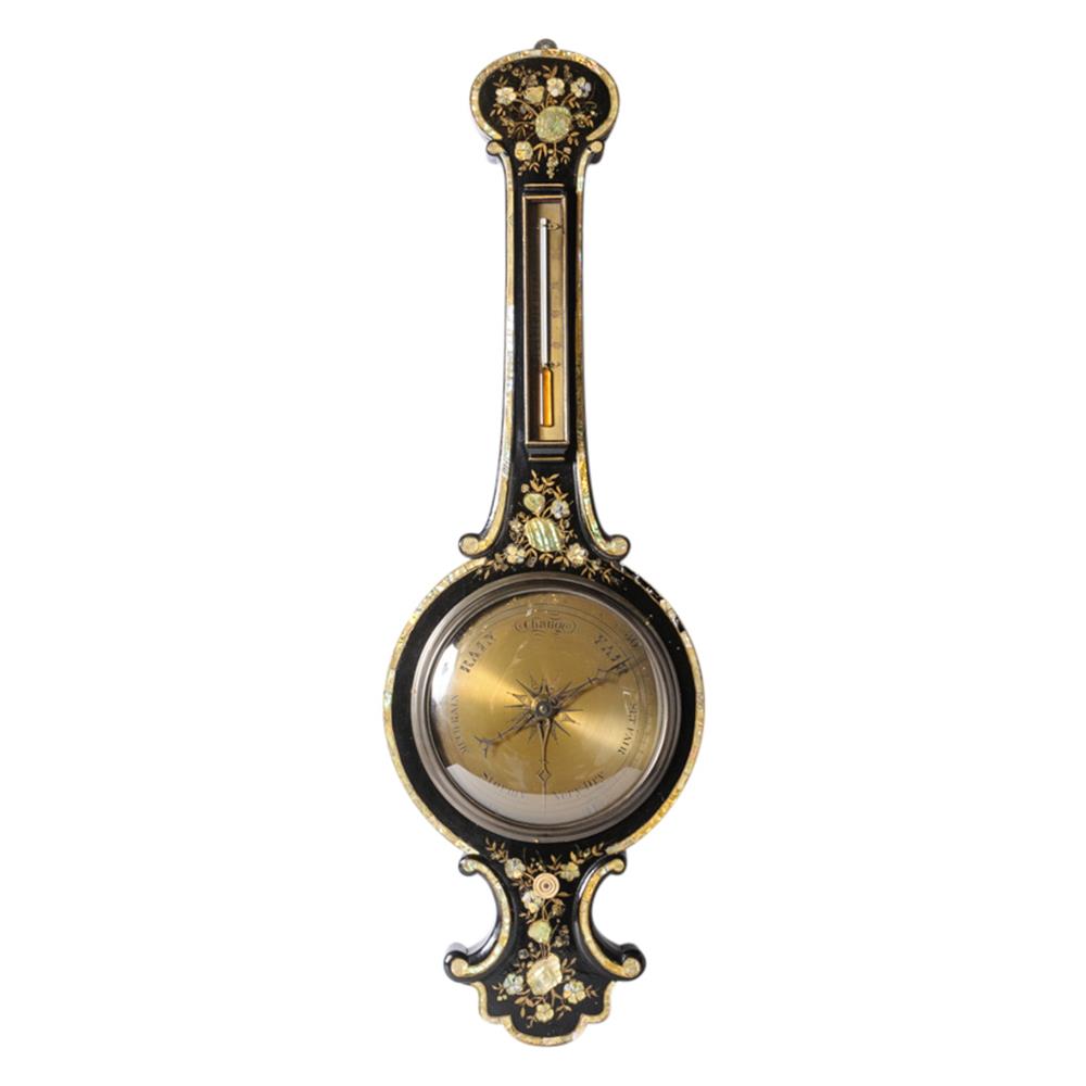 Appraisal: VICTORIAN BAROMETER IN A BLACK LACQUERED CASE INLAID WITH MOTHER