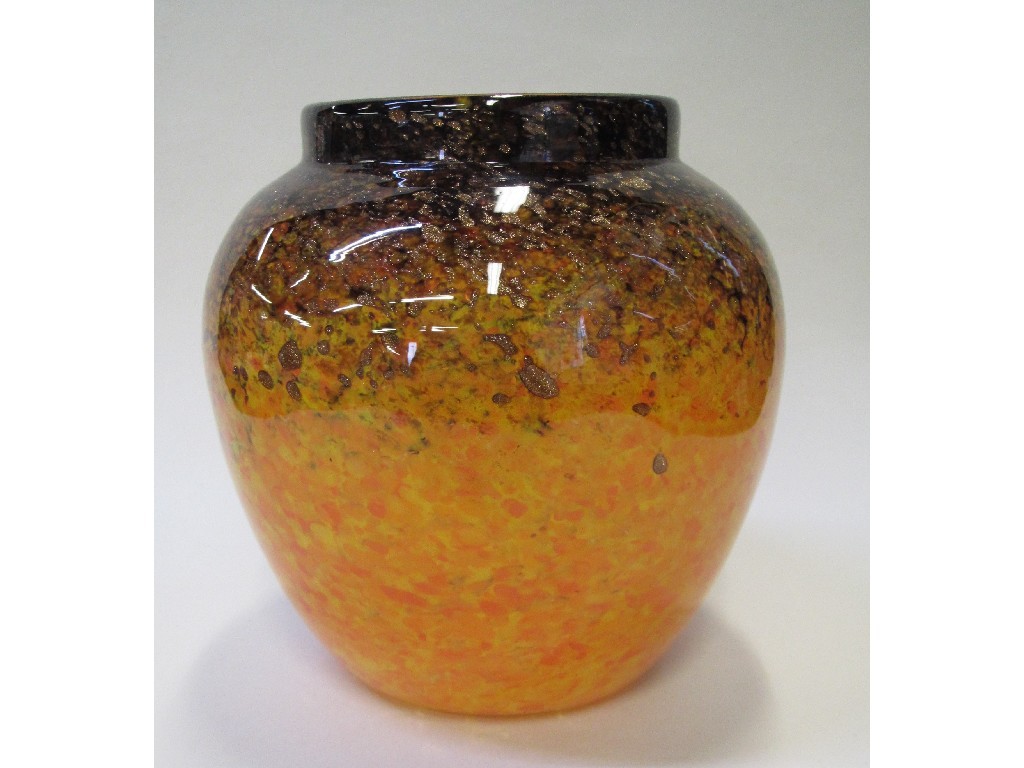 Appraisal: Monart glass vase in speckled orange brown and aventurine with