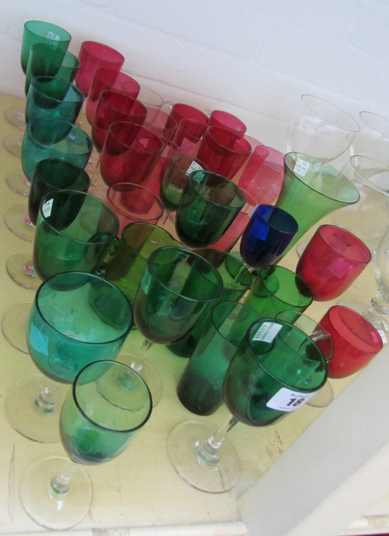 Appraisal: A quantity of green ruby and cranberry glass stemware