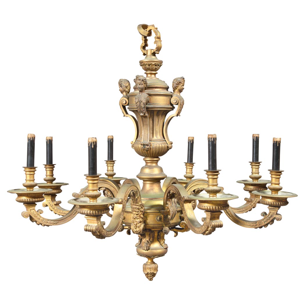 Appraisal: Louis XIV Style Gilt-Bronze Eight-Light Chandelier The two-tier urn-form standard