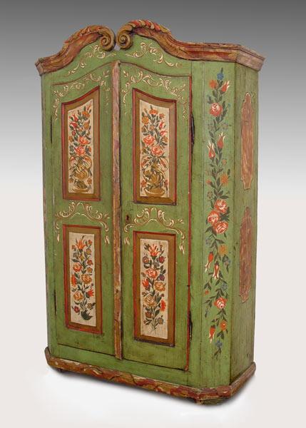 Appraisal: COUNTRY FRENCH PAINT DECORATED CABINET Double doors under ornate cornice