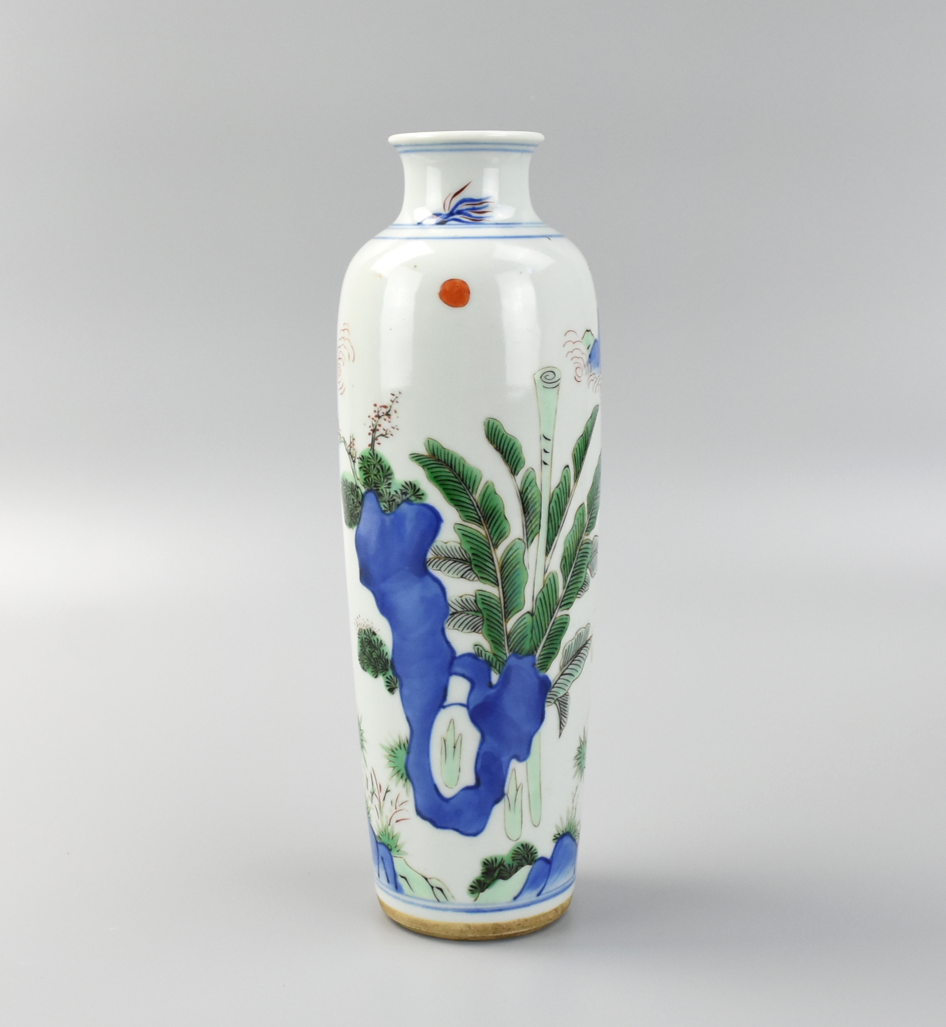 Appraisal: CHINESE FAMILLE VERTE VASE W FIGURES the cylindrical body painted