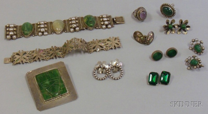 Appraisal: Group of Mostly Mexican Silver Jewelry including a pair of