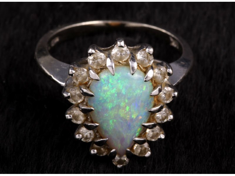 Appraisal: Opal and Diamond Ring One karat white gold opal and