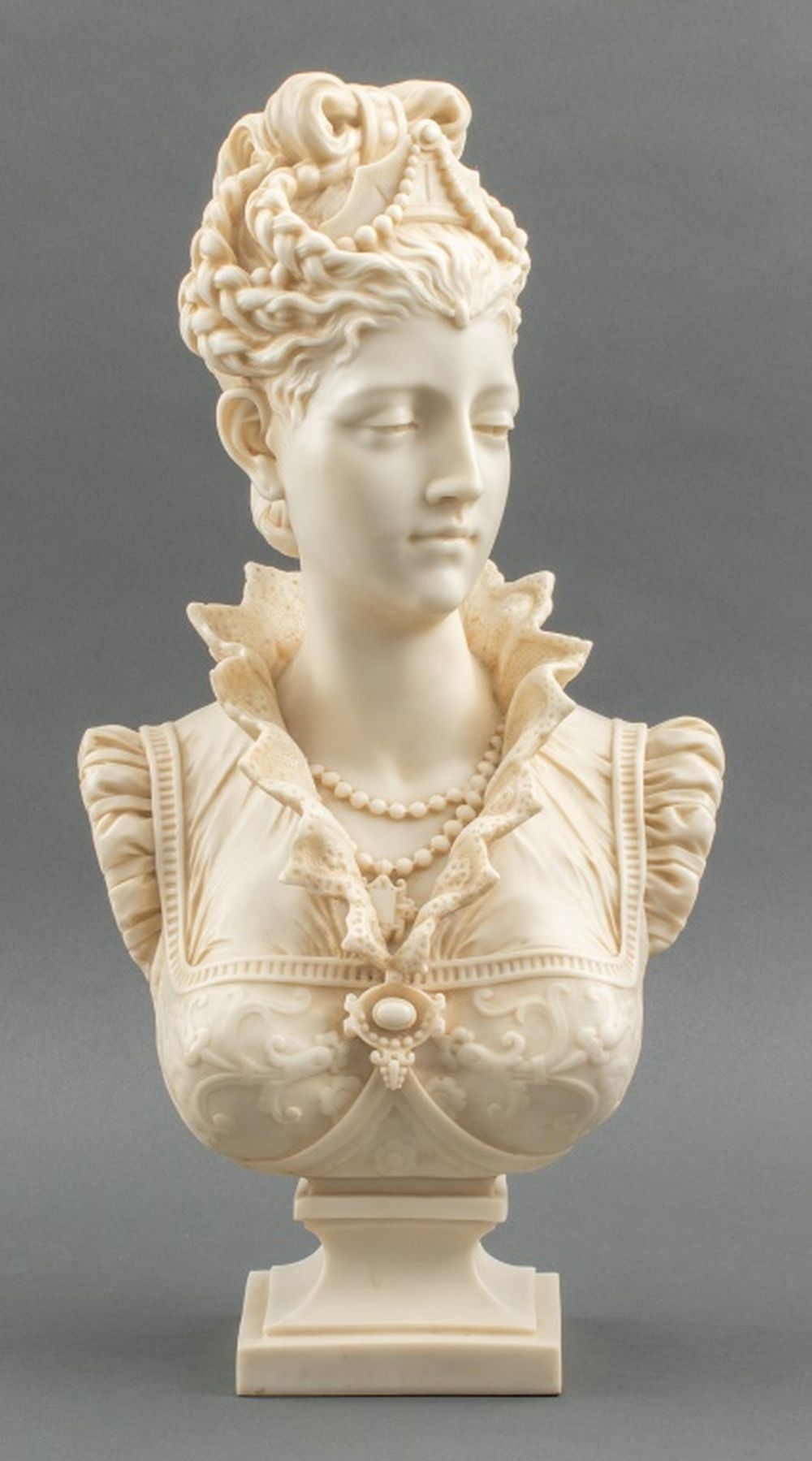 Appraisal: FRENCH NOBLEWOMAN BUST SCULPTURE Resin bust sculpture statue depicting a