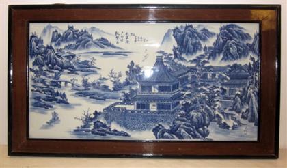 Appraisal: Large chinese blue and white porcelain framed plaqueThe large plaque