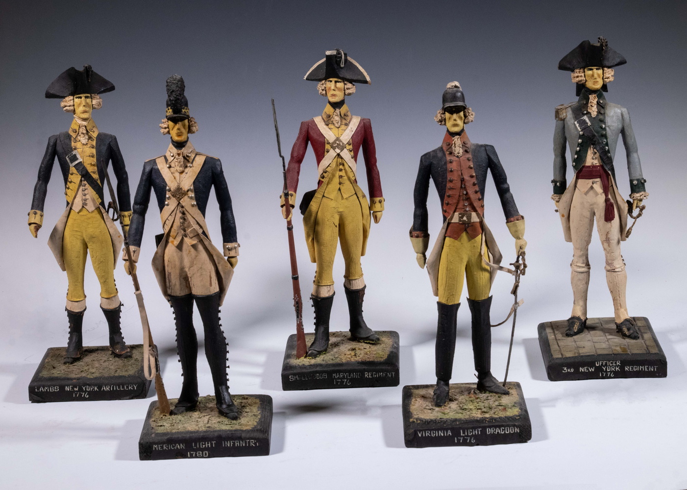 Appraisal: STANDING REVOLUTIONARY WAR CONTINENTAL ARMY FIGURINES Group of British Made