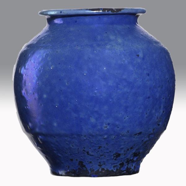 Appraisal: PEWABICLustered blue vaseSome glaze bubblingCircular stamp mostly covered by glaze