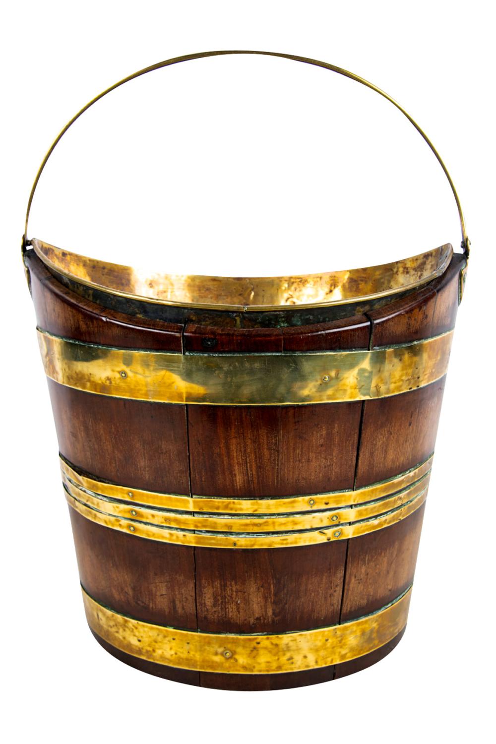 Appraisal: ENGLISH BRASS-BOUND COAL BUCKETCondition with repairs and lifting to brass