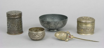 Appraisal: A Lot of Four Silver Metal Containers and a Decorative