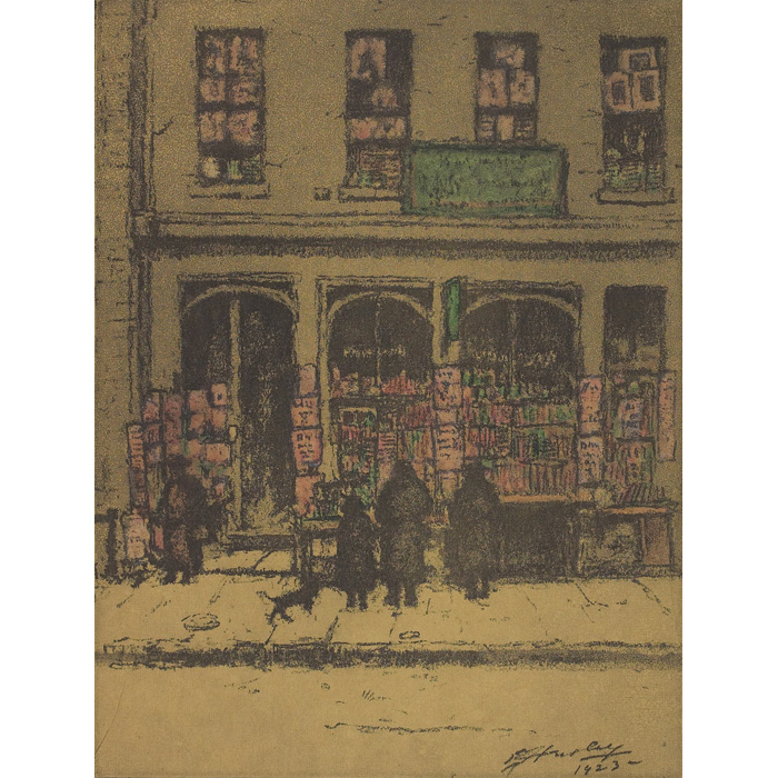 Appraisal: E T Hurley etching front of a book store with