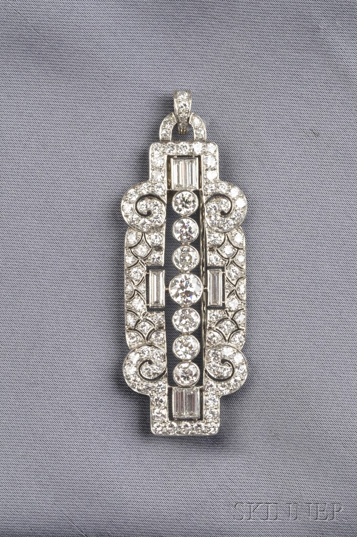 Appraisal: Art Deco Platinum and Diamond Pendant Brooch set throughout with